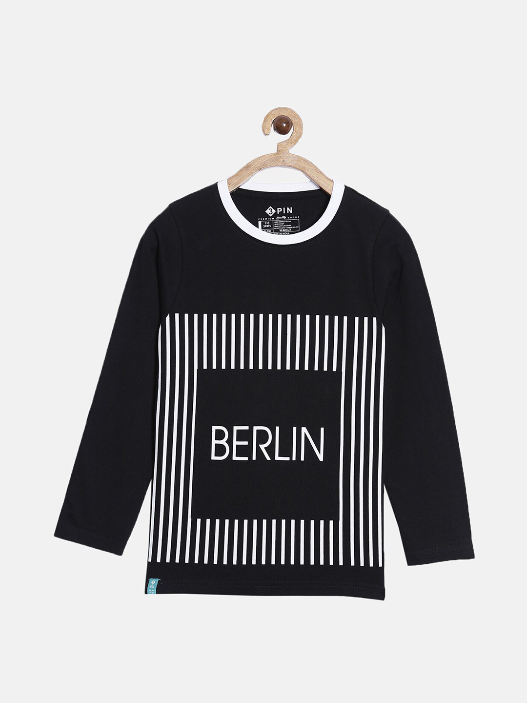 3PIN Kids-Boys Black & White Typography Striped T-shirt