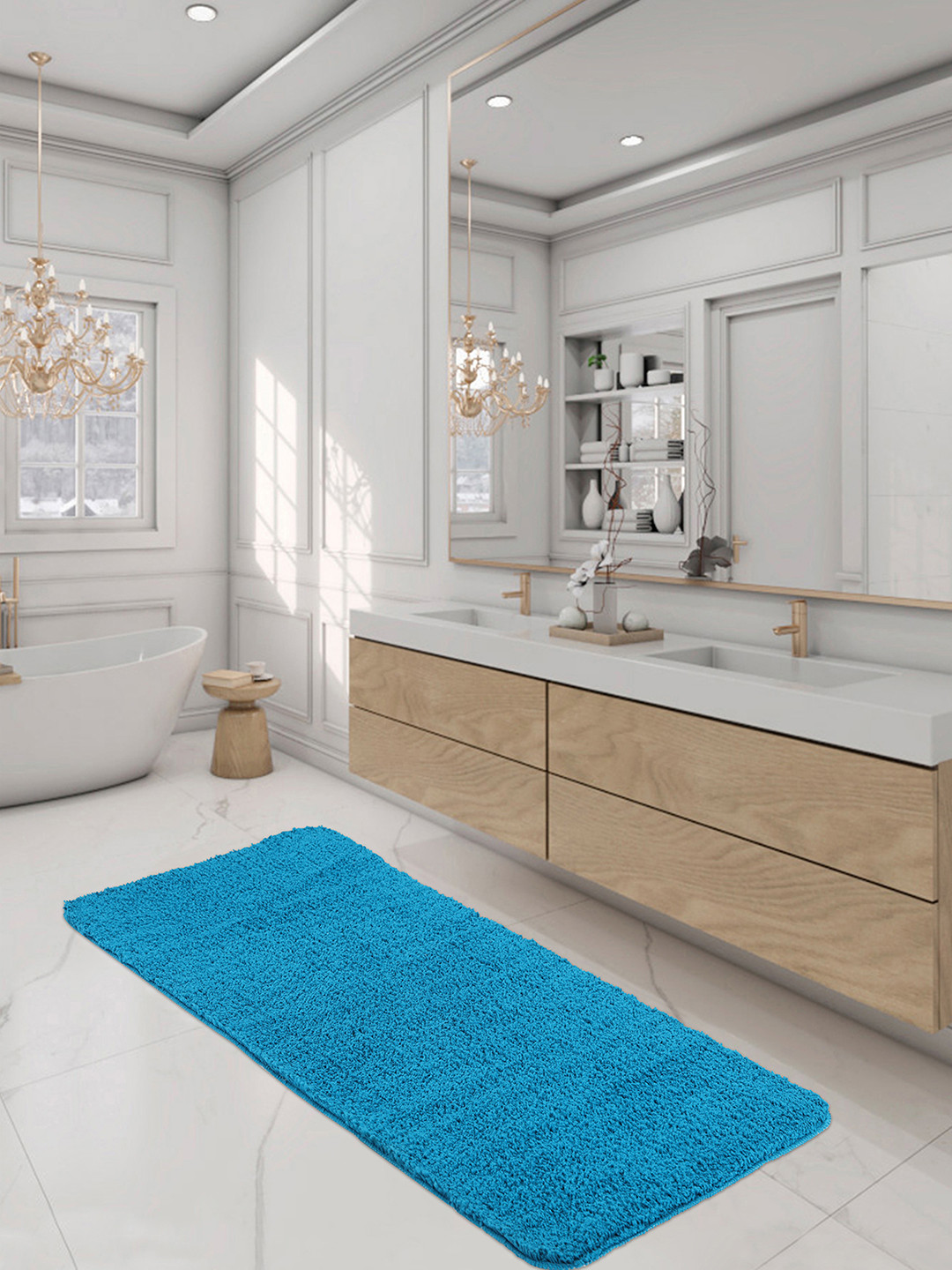 OBSESSIONS Blue Textured Diana Anti-Skid Bath Rug