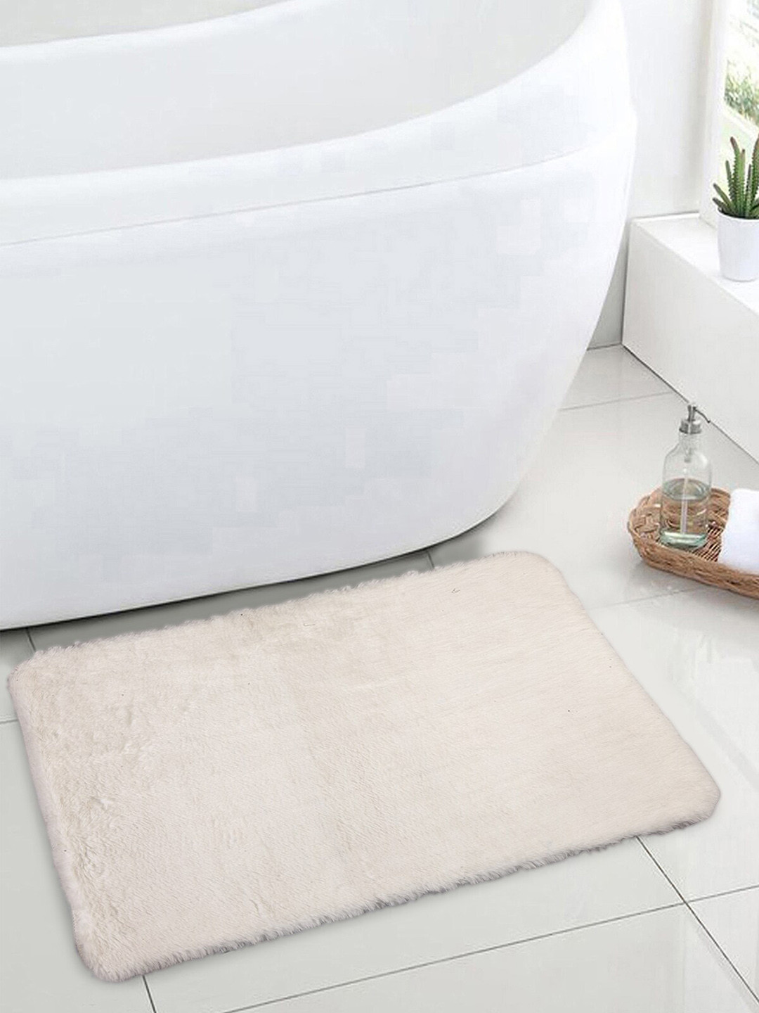 OBSESSIONS White Solid Anti-Skid Bath Rug