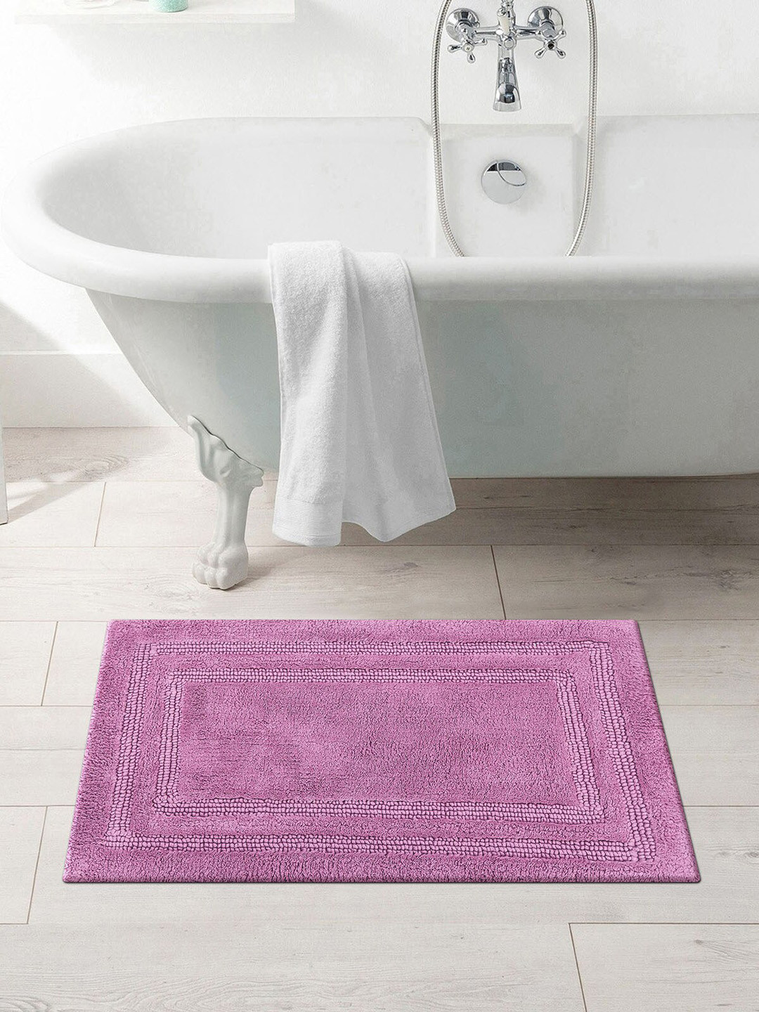 OBSESSIONS Pink Solid Cotton Casanova Anti-Skid Bath Rug