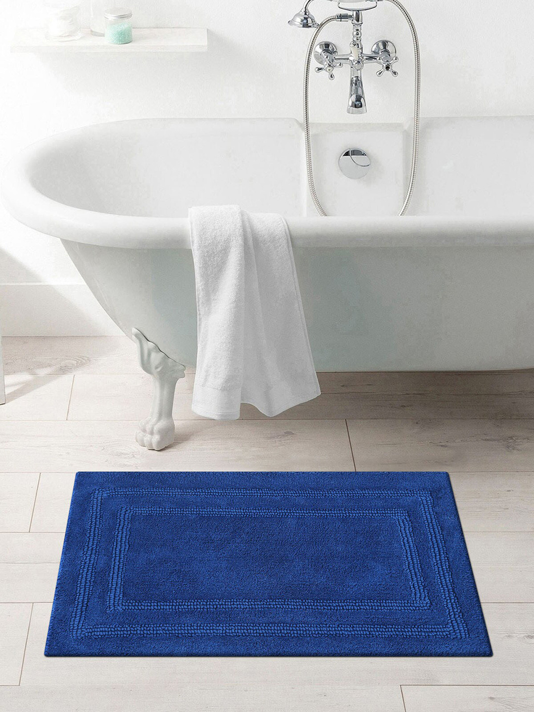 OBSESSIONS Navy Blue Solid Casanova Pure Cotton Reversible Bath Rug