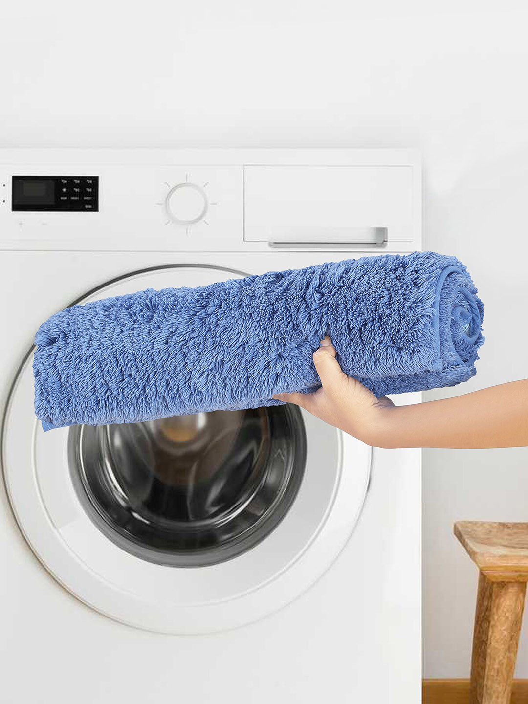 OBSESSIONS Blue Solid Lux Pure Cotton Anti-Skid Bath Rug