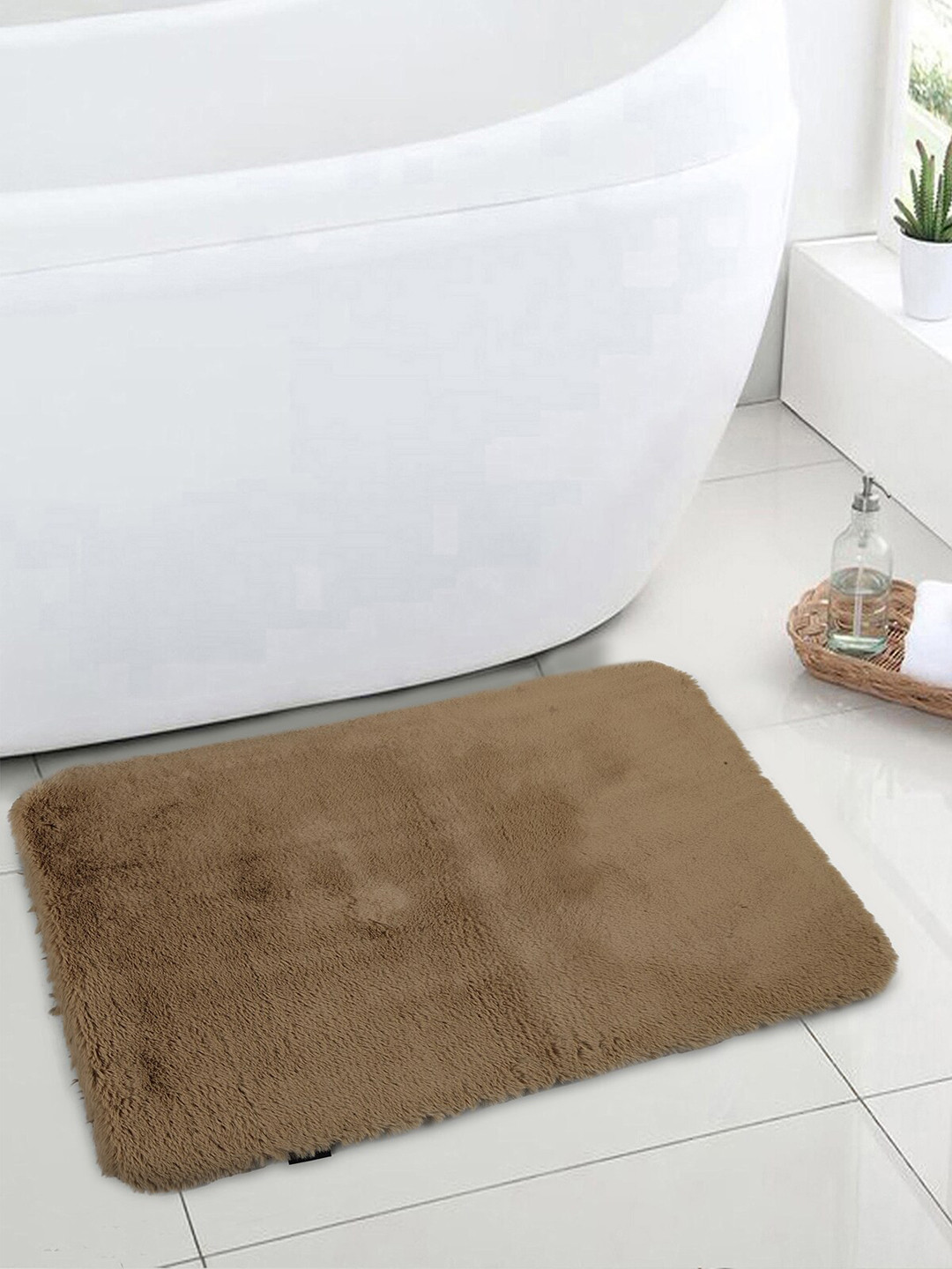 OBSESSIONS Beige Solid 1000 GSM Galaxy Anti-Skid Bath Rug