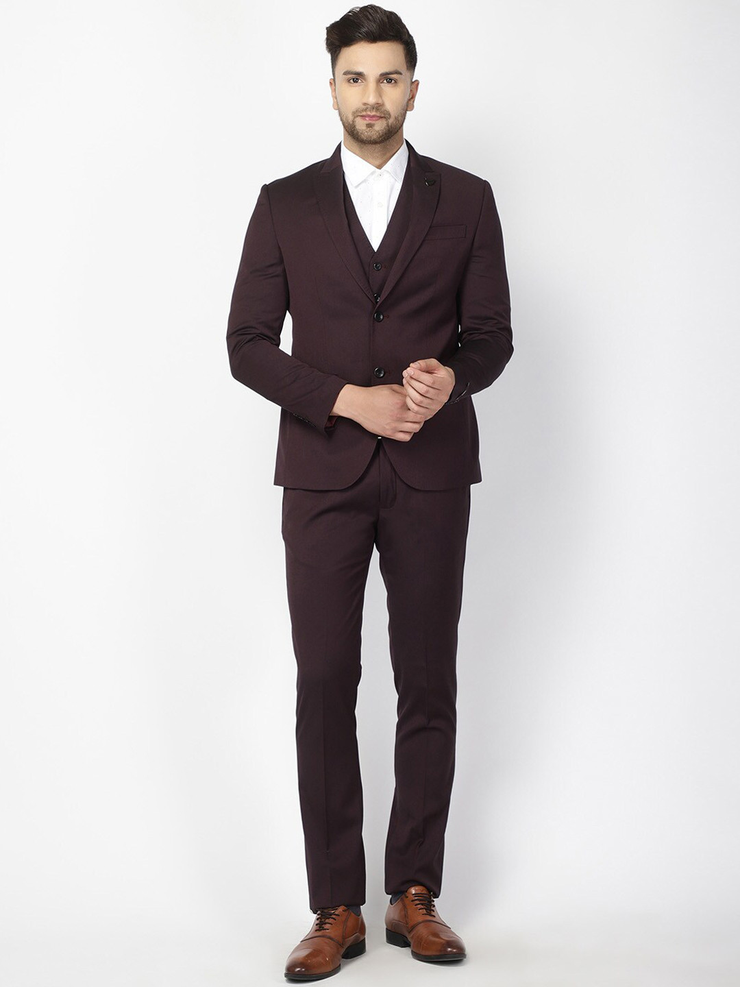 Blackberrys Men Maroon Slim Fit Single-Breasted Formal 3-Piece Suit