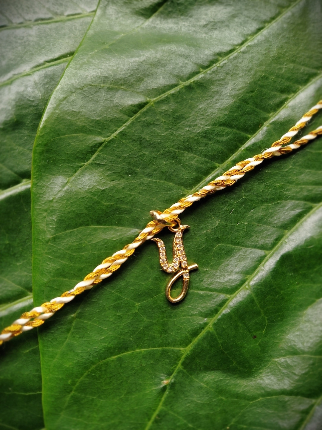 Digital Dress Room Men Gold-Plated Cream-Coloured & Gold-Toned AD-Studded Alphabet Y Rakhi