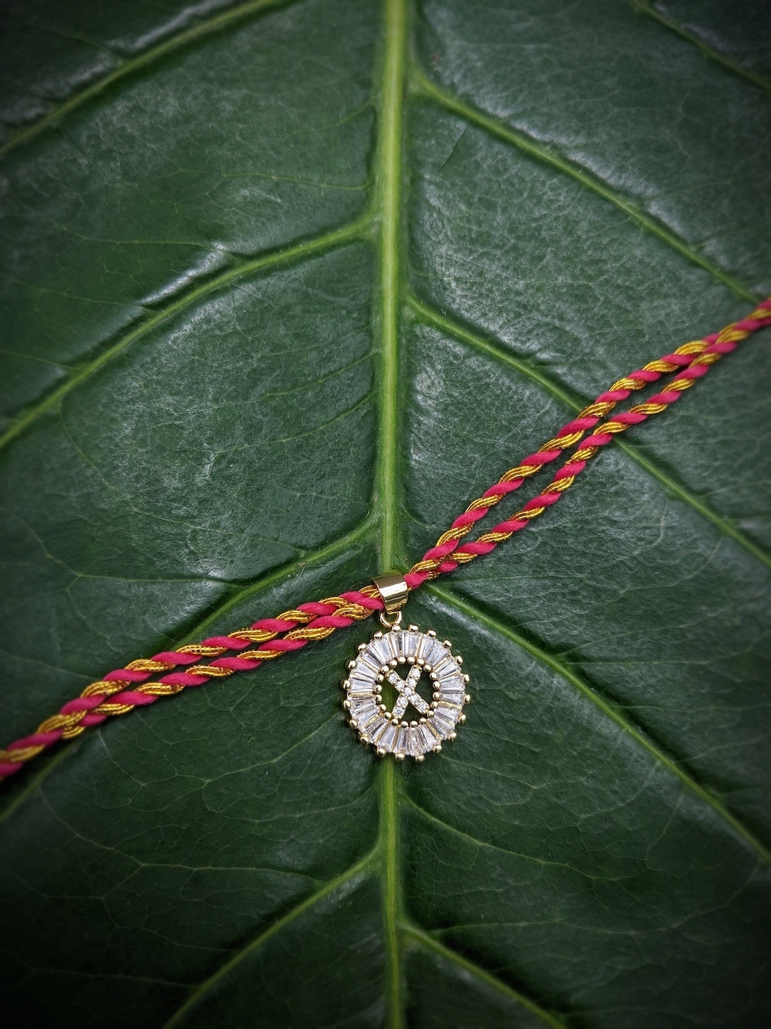 Digital Dress Room Men Gold-Plated Red AD-Studded Alphabet X Rakhi