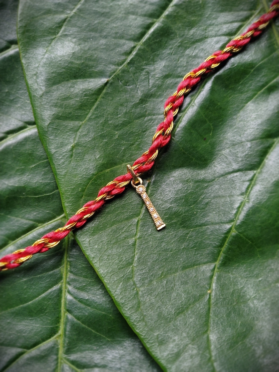 Digital Dress Room Men Gold-Plated Cream-Coloured & Red AD-Studded Alphabet I Rakhi