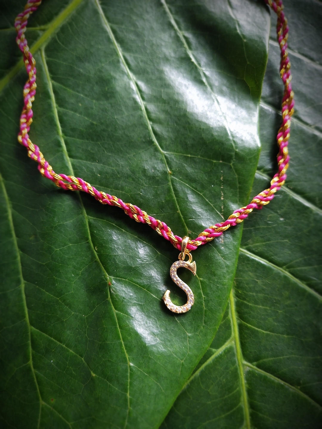 Digital Dress Room Men Gold-Plated Pink AD-Studded Alphabet S Rakhi