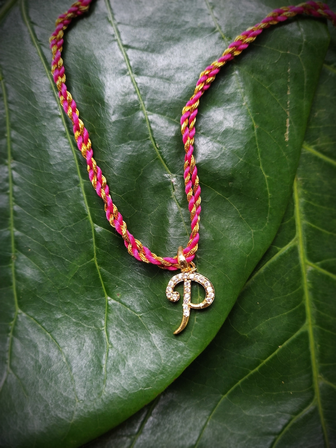 Digital Dress Room Men Pink & White AD-Studded Letter P Rakhi