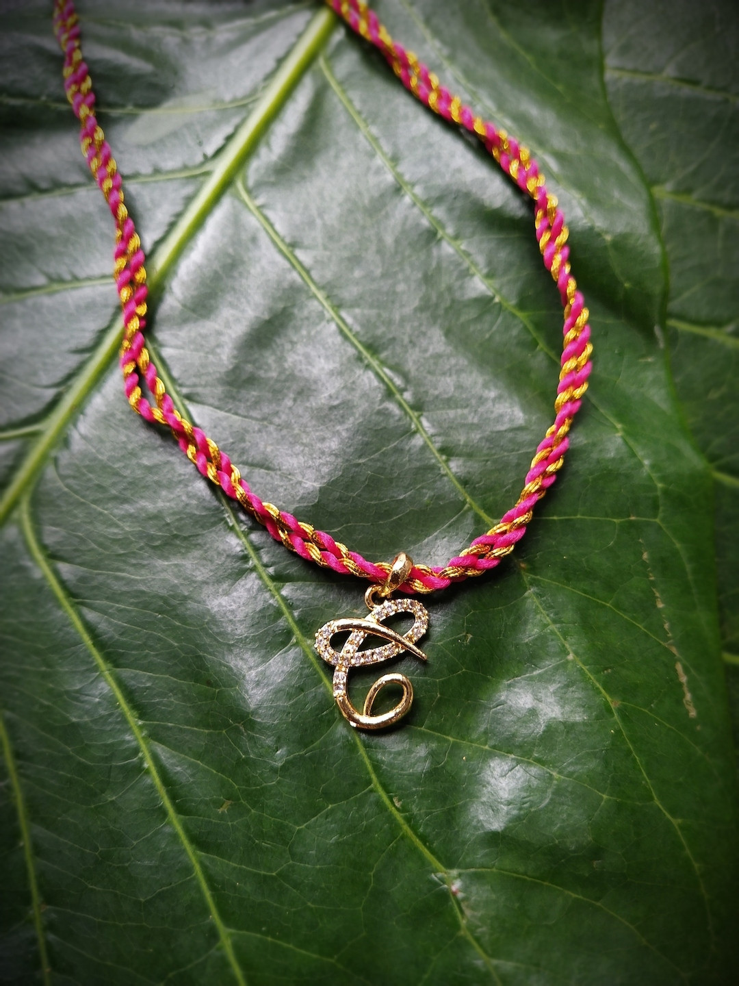 Digital Dress Room Men Gold-Plated & Pink AD-Studded Customized Letter C Rakhi