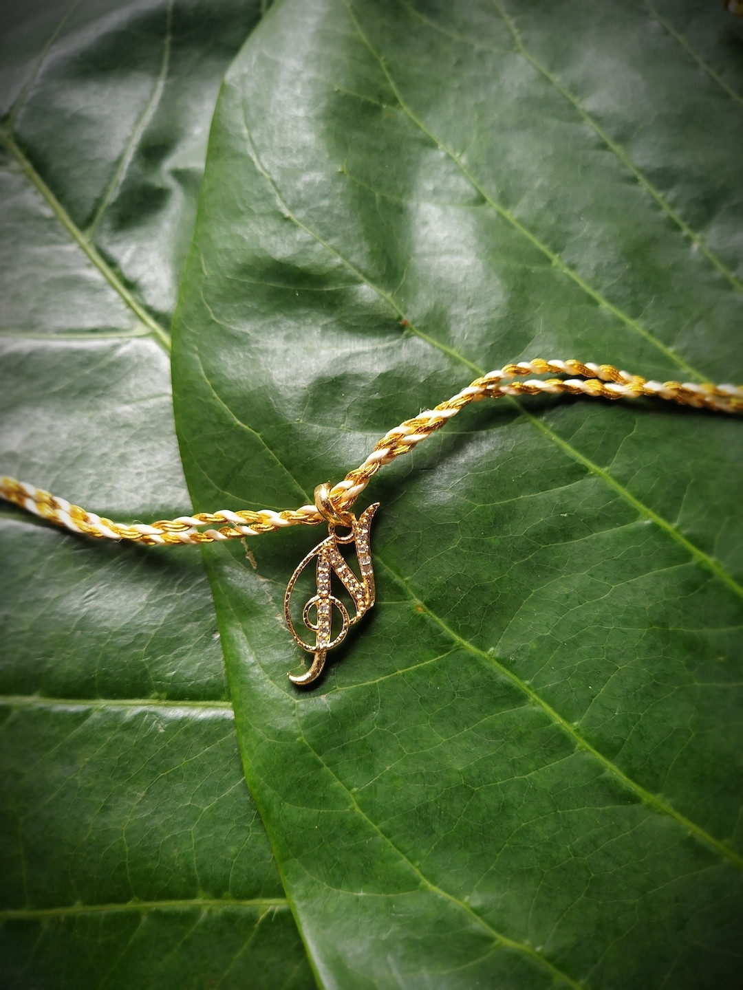 Digital Dress Room Men Gold-Plated & White AD-Studded Letter N Rakhi