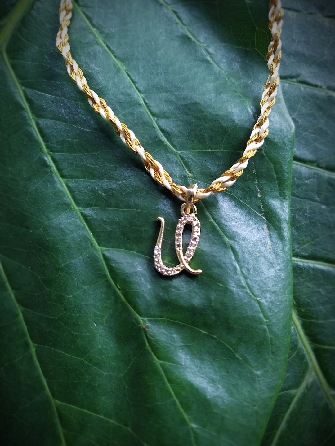 Digital Dress Room Men Gold-Plated White & Cream-Coloured AD-Studded U Alphabet Customized Rakhi