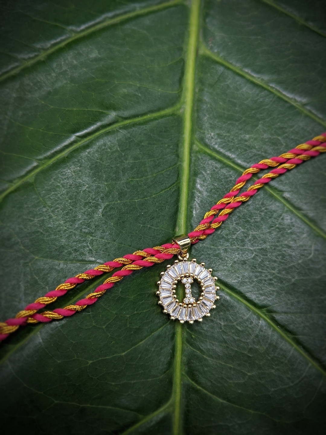 Digital Dress Room Men Gold-Toned & Red AD-Studded Letter I Rakhi