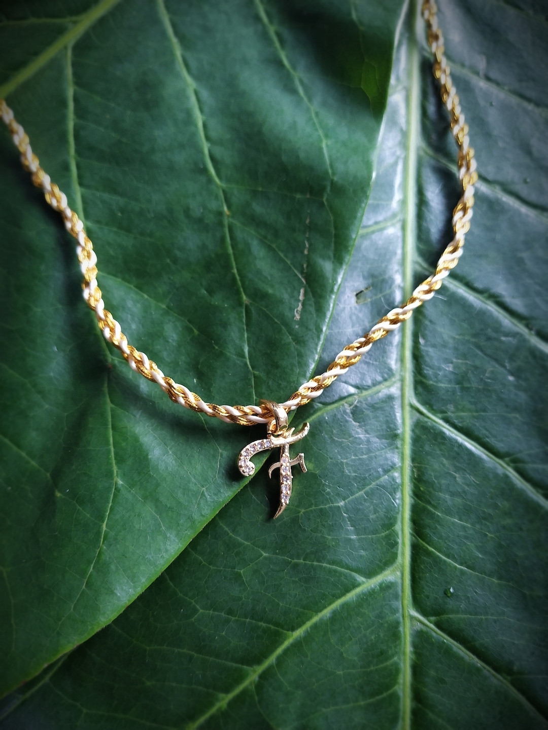 Digital Dress Room Men Gold-Coloured & White AD-Studded Letter F Customized Thread Rakhi