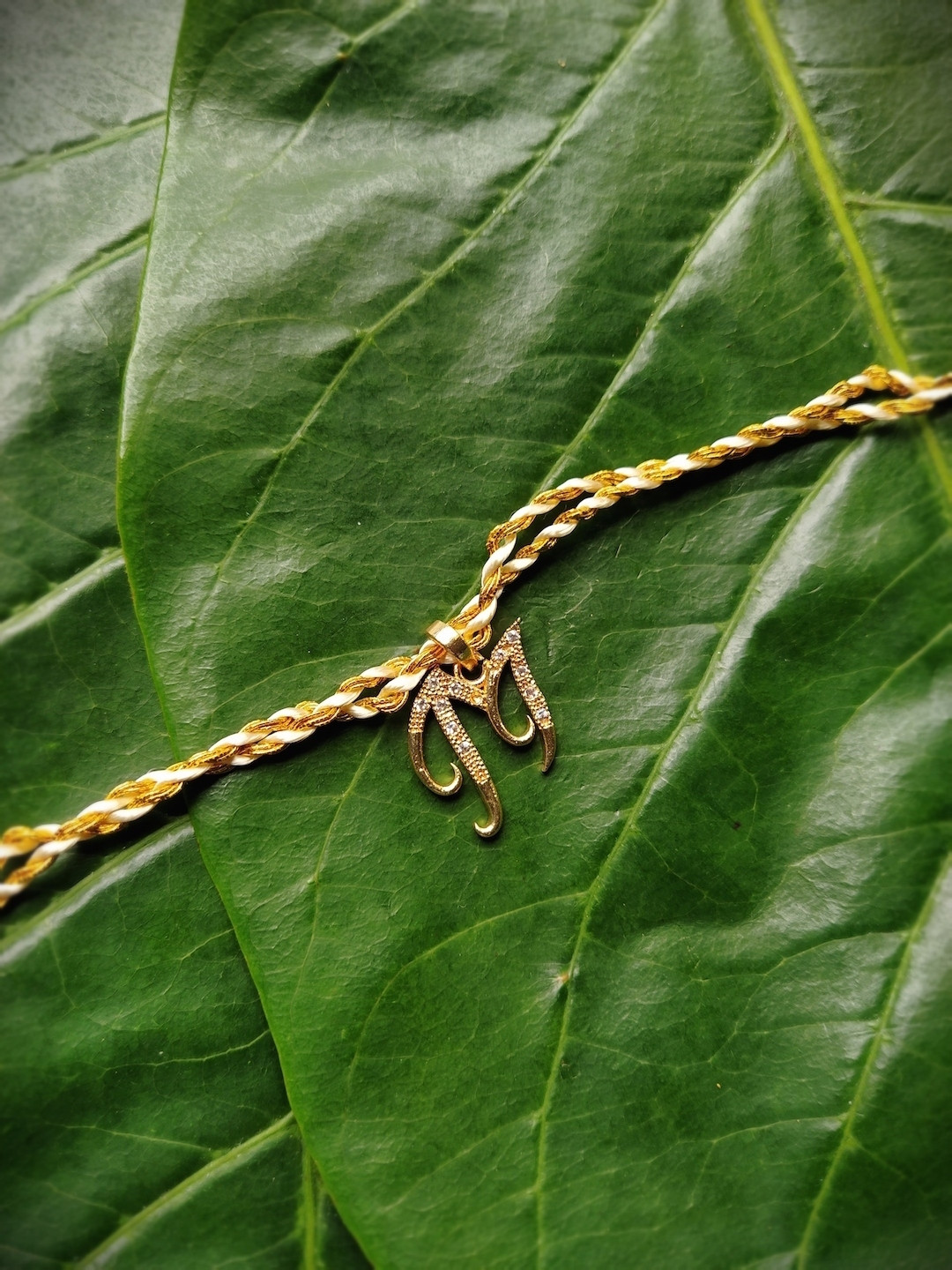 Digital Dress Room Men Gold-Plated & Cream-Coloured & White AD-Studded Letter M Rakhi