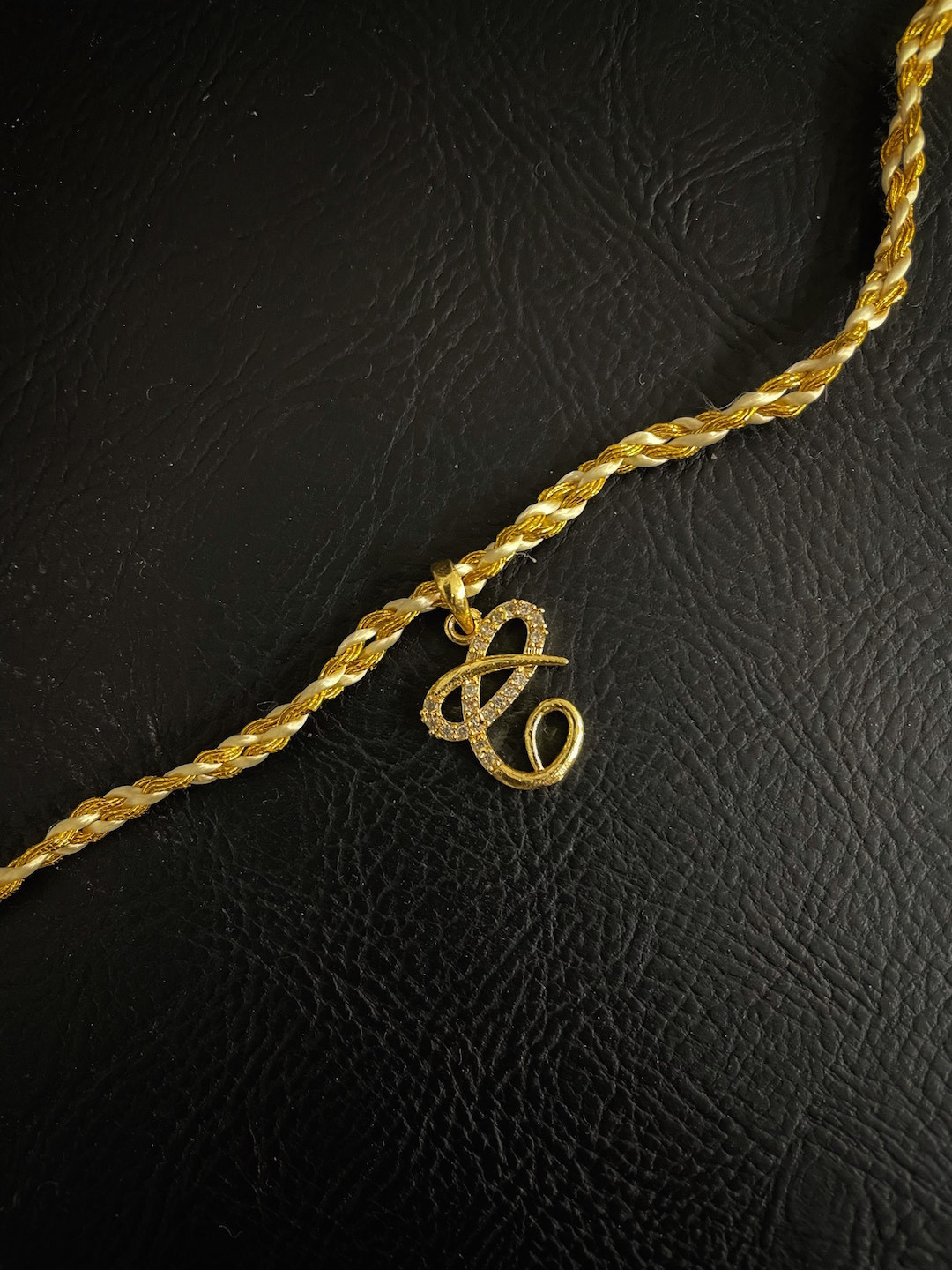 Digital Dress Room Men Gold-Plated & White AD-Studded Letter C Rakhi