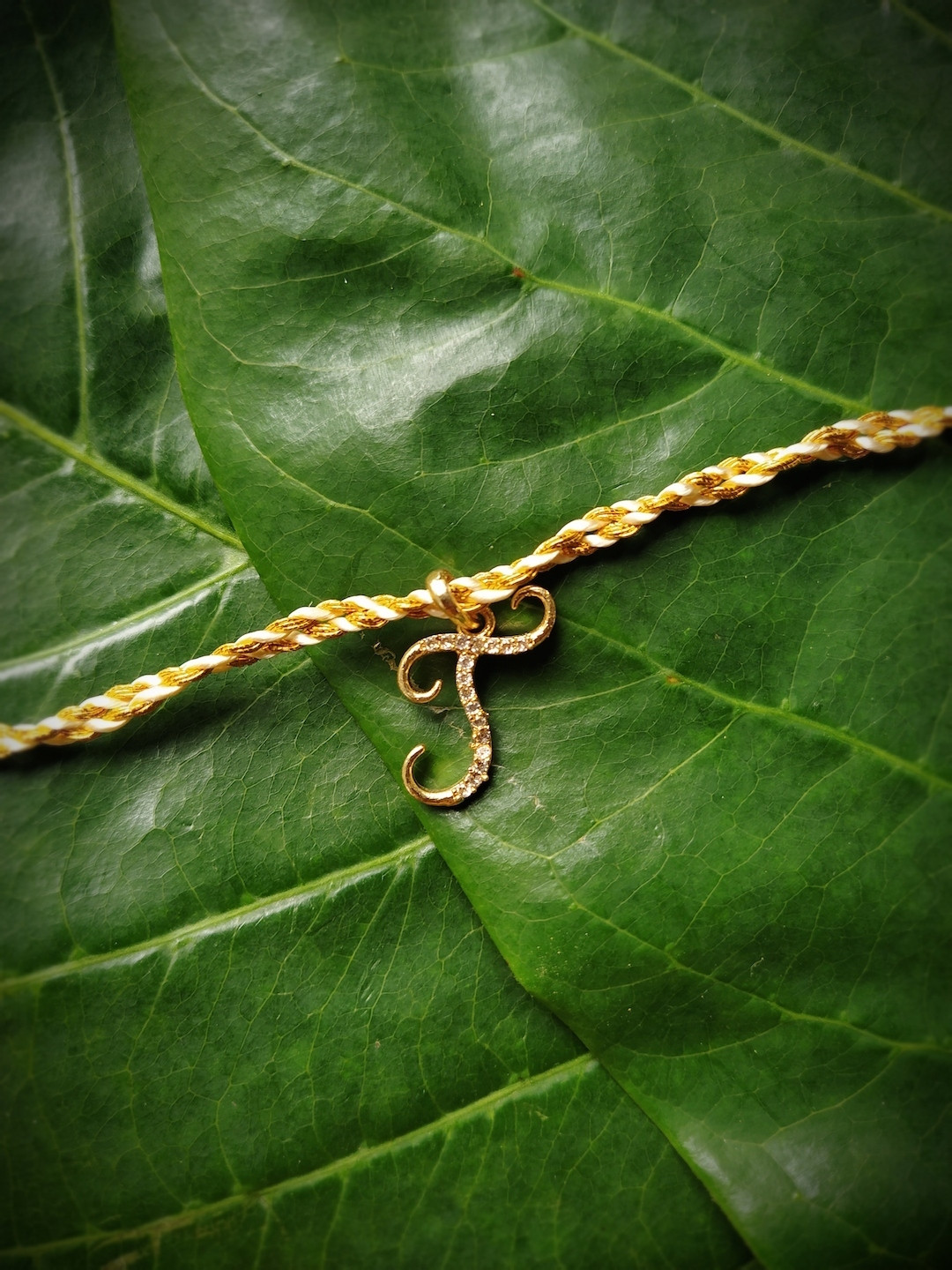 Digital Dress Room Men Gold-Plated White & Cream-Coloured AD-Studded J Alphabet Customized Rakhi