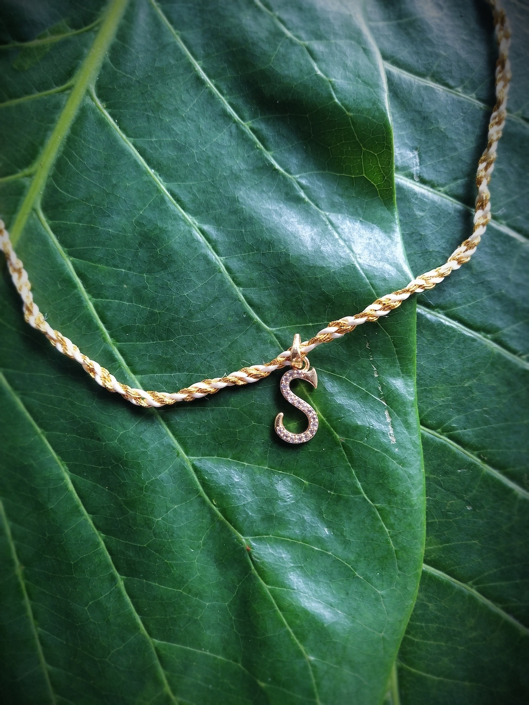 Digital Dress Room Men Gold-Plated & White AD-Studded Letter S Customized Thread Rakhi