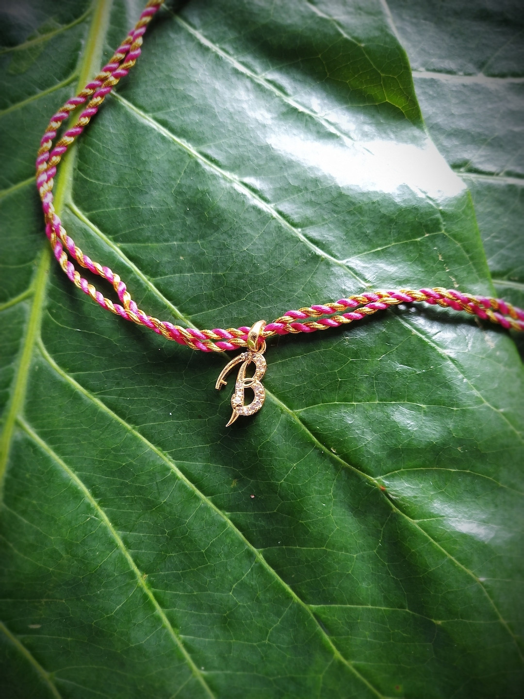 Digital Dress Room Men Gold-Toned & White American Diamond -Studded Customized Letter B Rakhi