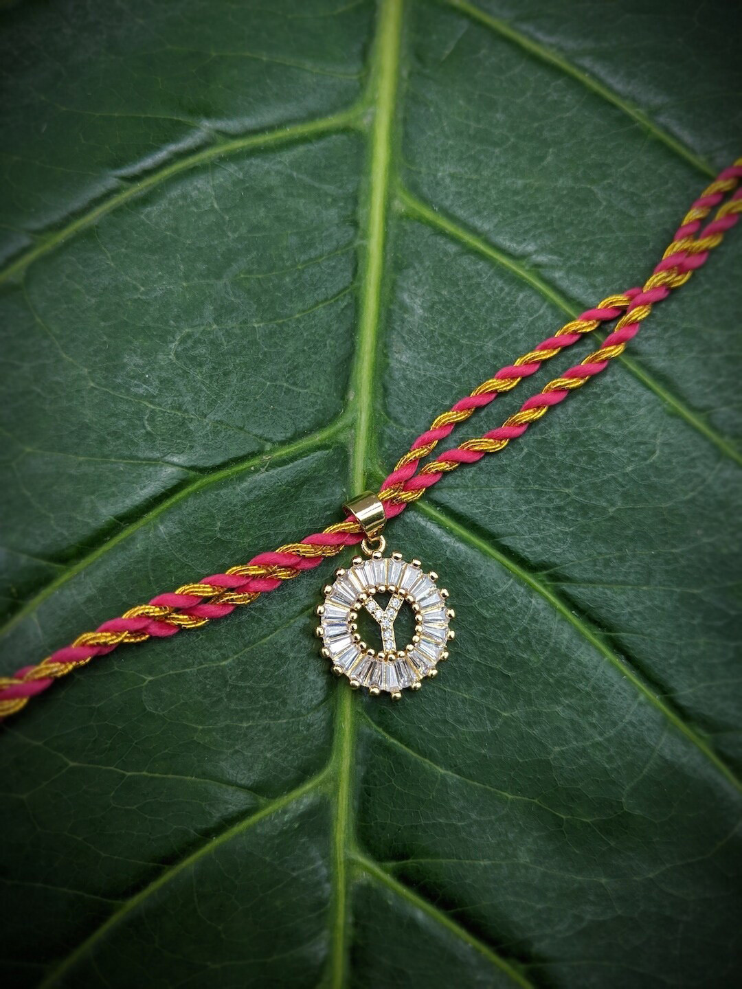 Digital Dress Room Men Gold-Plated Red & White AD-Studded Letter Y Rakhi