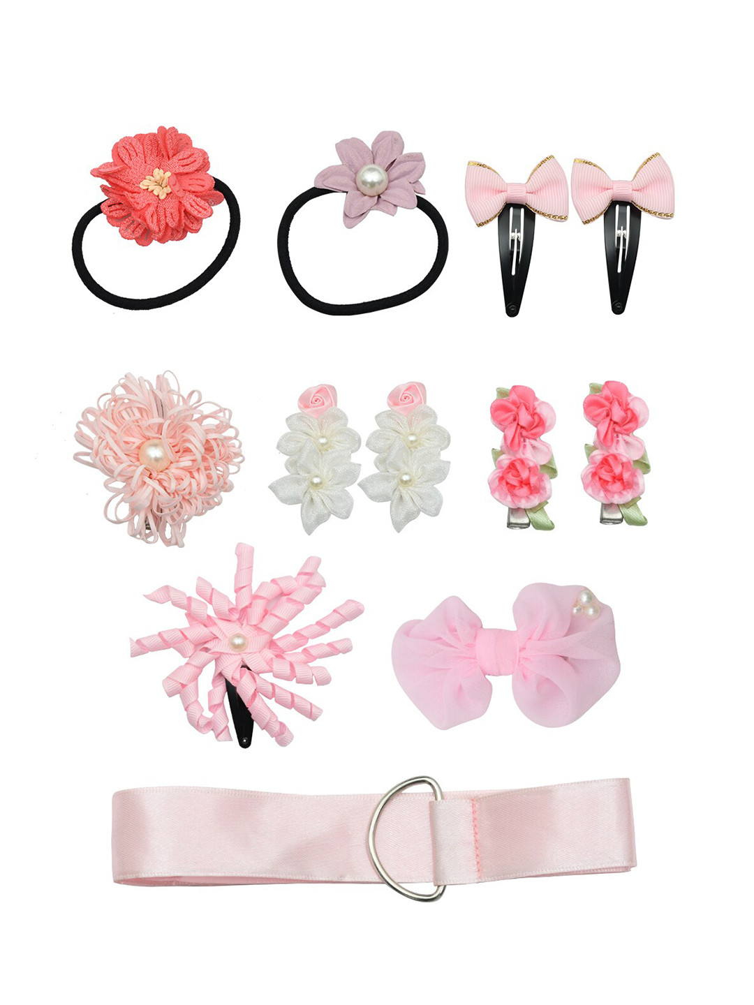 FUNKRAFTS Girls Pink & Black  Pack of 11 Embellished Hair Accessory Set