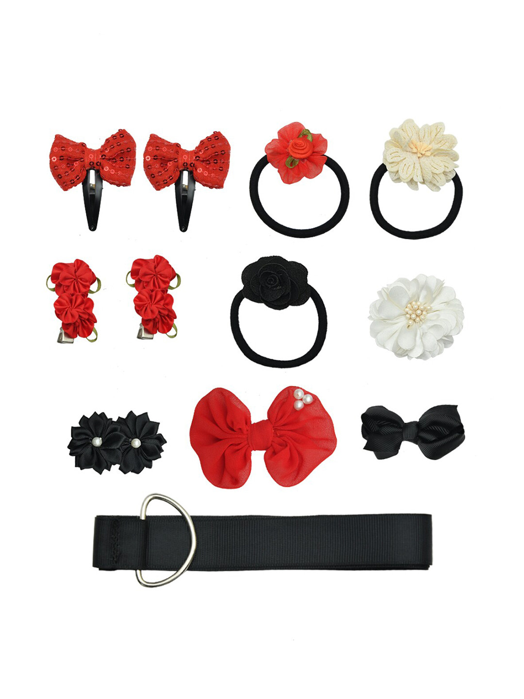 FUNKRAFTS Girls Red & Black Embellished Hair Accessory Set of 11