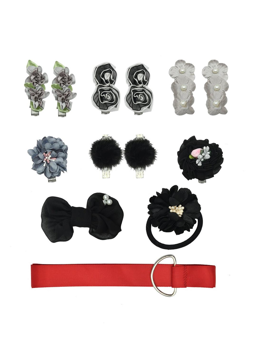 FUNKRAFTS Girls Multicoloured 12 Pc Fur Hair Accessory Set