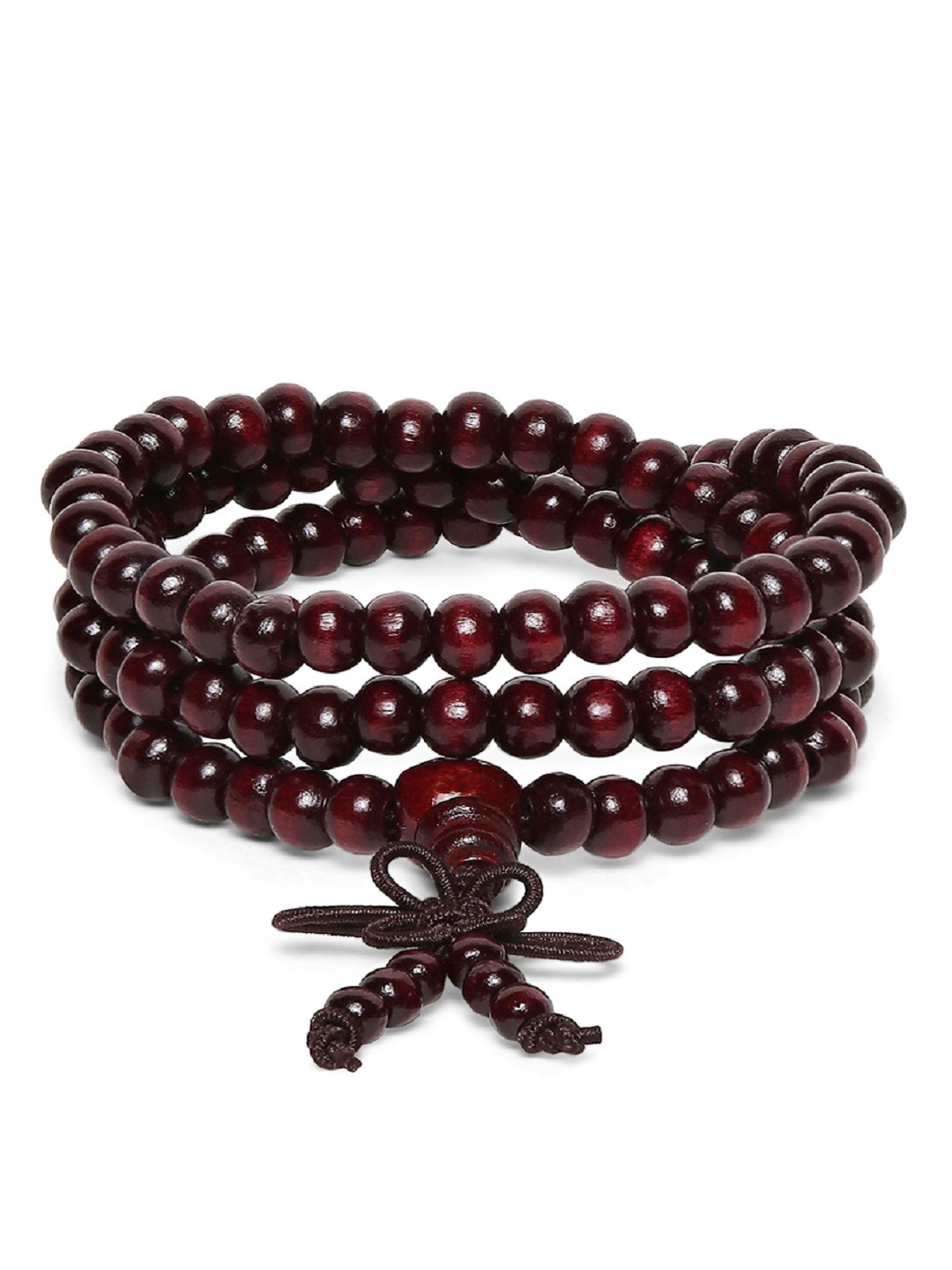 OOMPH Men Maroon Handcrafted Buddha Meditation Prayer Beads Multistrand Bracelet