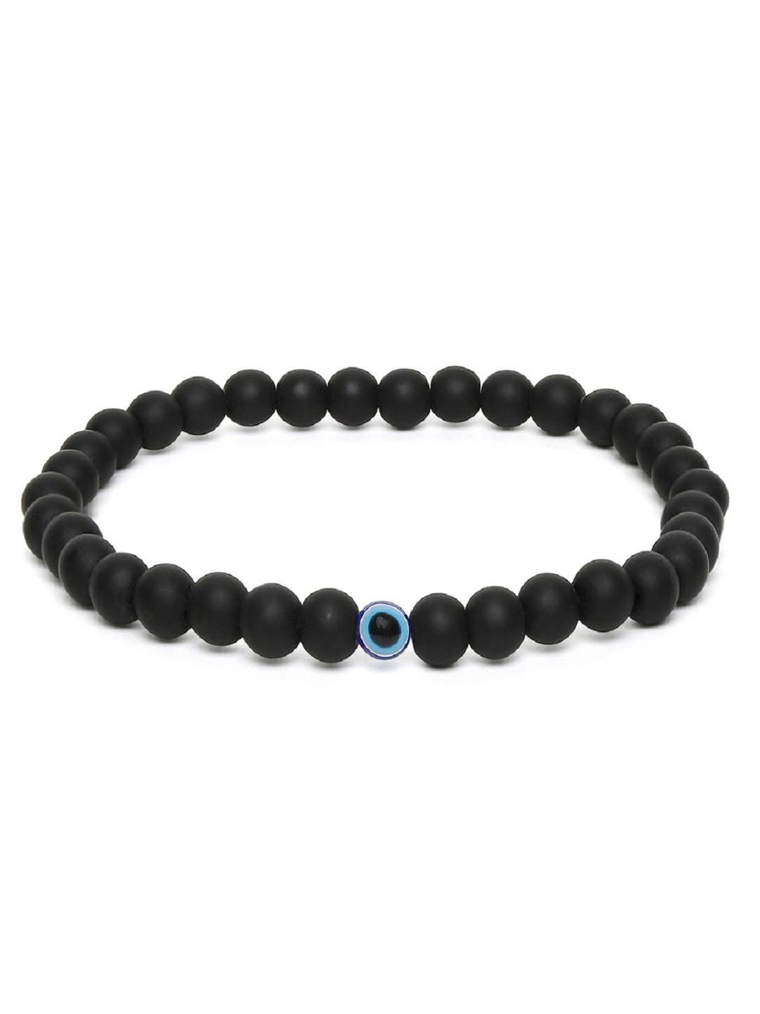 OOMPH Women Black & Blue Handcrafted Goodluck Evil Eye Beads Elasticated Bracelet