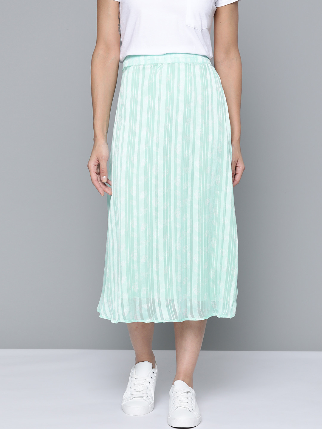 Mast & Harbour Women Sea Green Striped A-Line Skirt