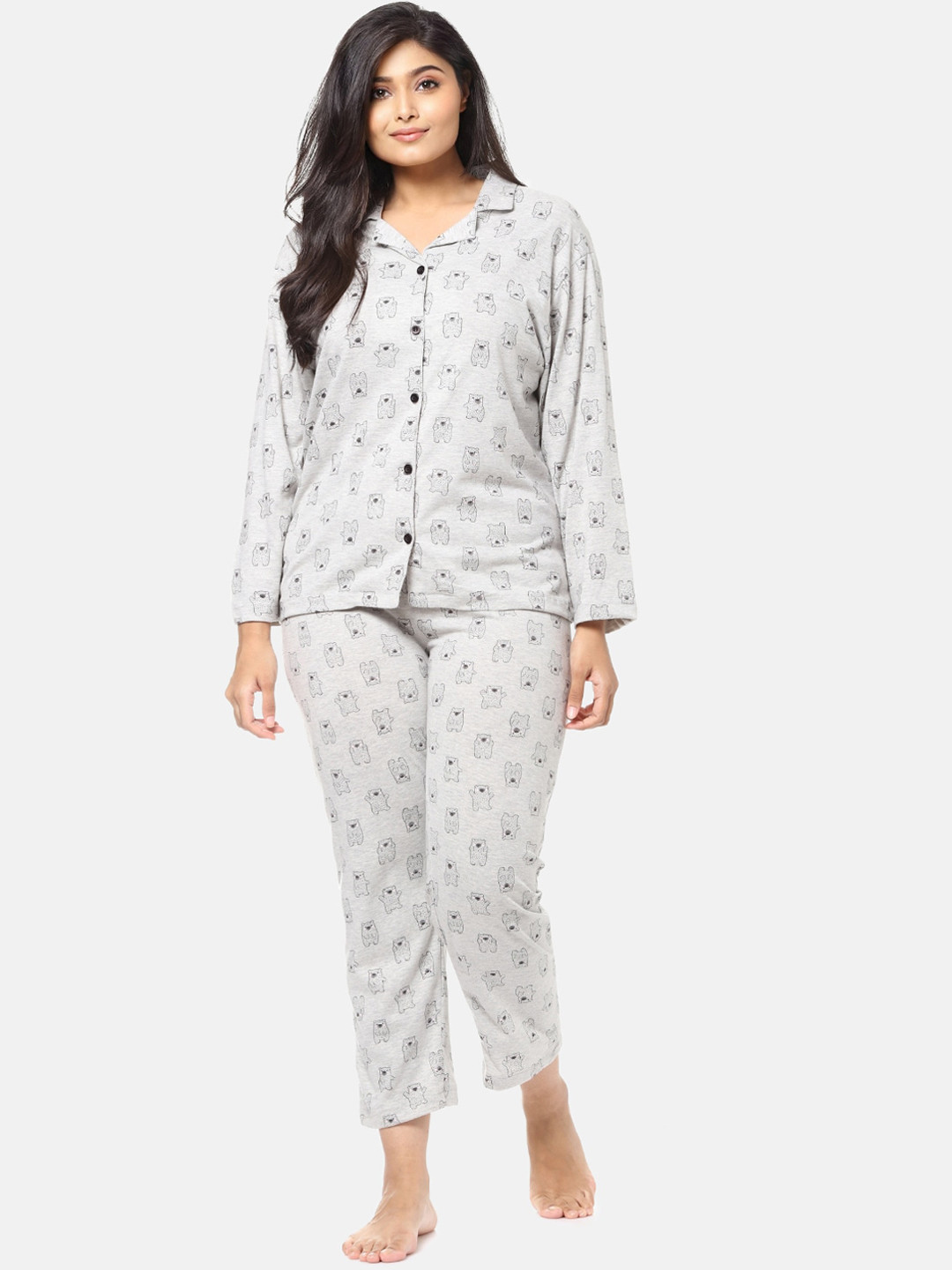 Instafab Plus Women Grey Printed Night suit