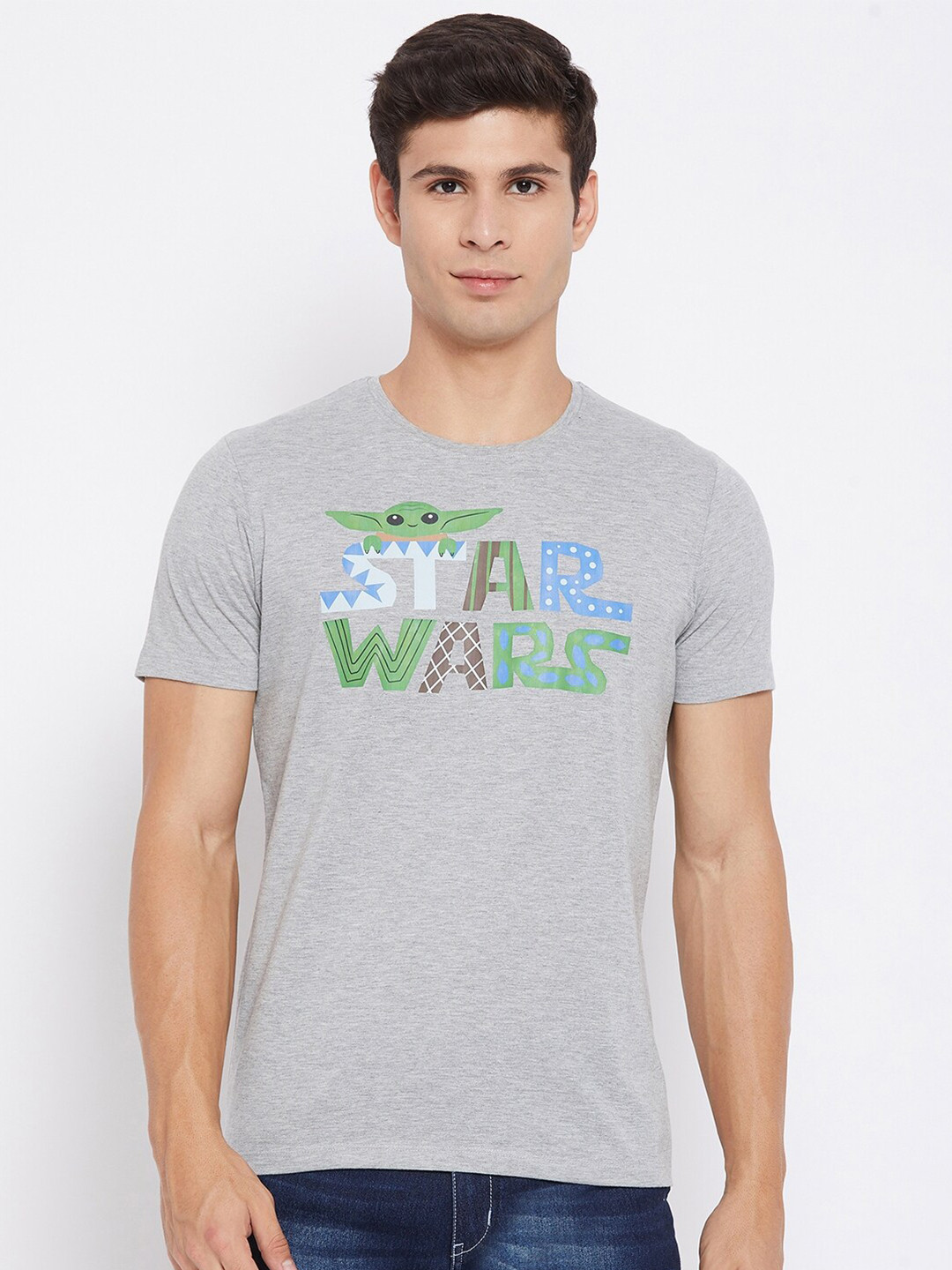 Star Wars by Wear Your Mind Men Grey Pure Cotton Typography Printed Pure Cotton T-shirt