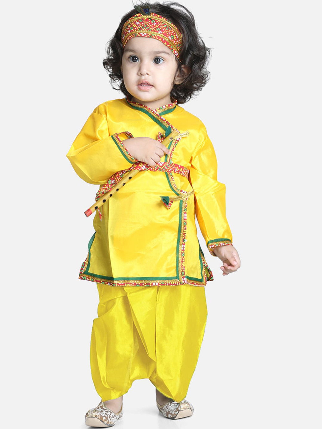 BownBee Boys Kurta with Dhoti Little Kanhaiya with Mukut Bansuri & Waist Belt