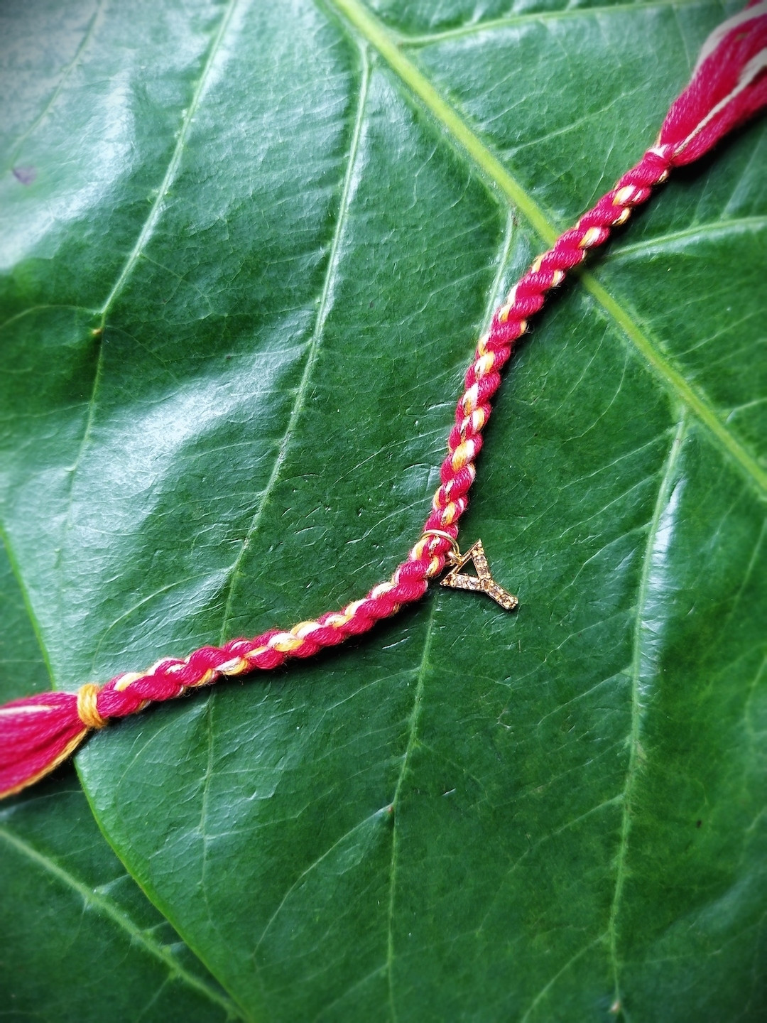 Digital Dress Room Gold-Plated Red & Yellow AD-Studded Y Alphabet Customized Thread Rakhi