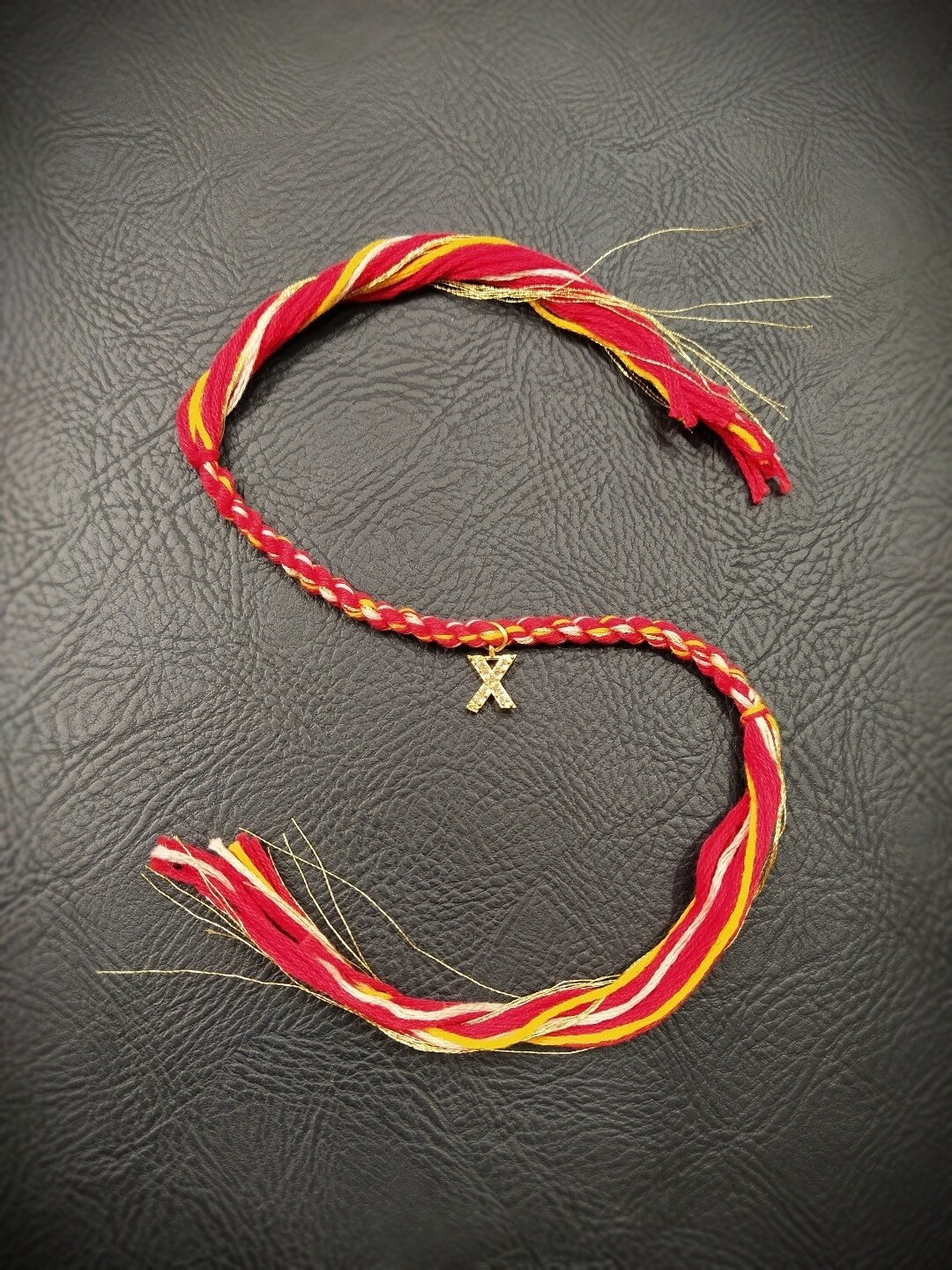 Digital Dress Room Men Gold-Plated Red & White AD-Studded Letter X Customized Thread Rakhi