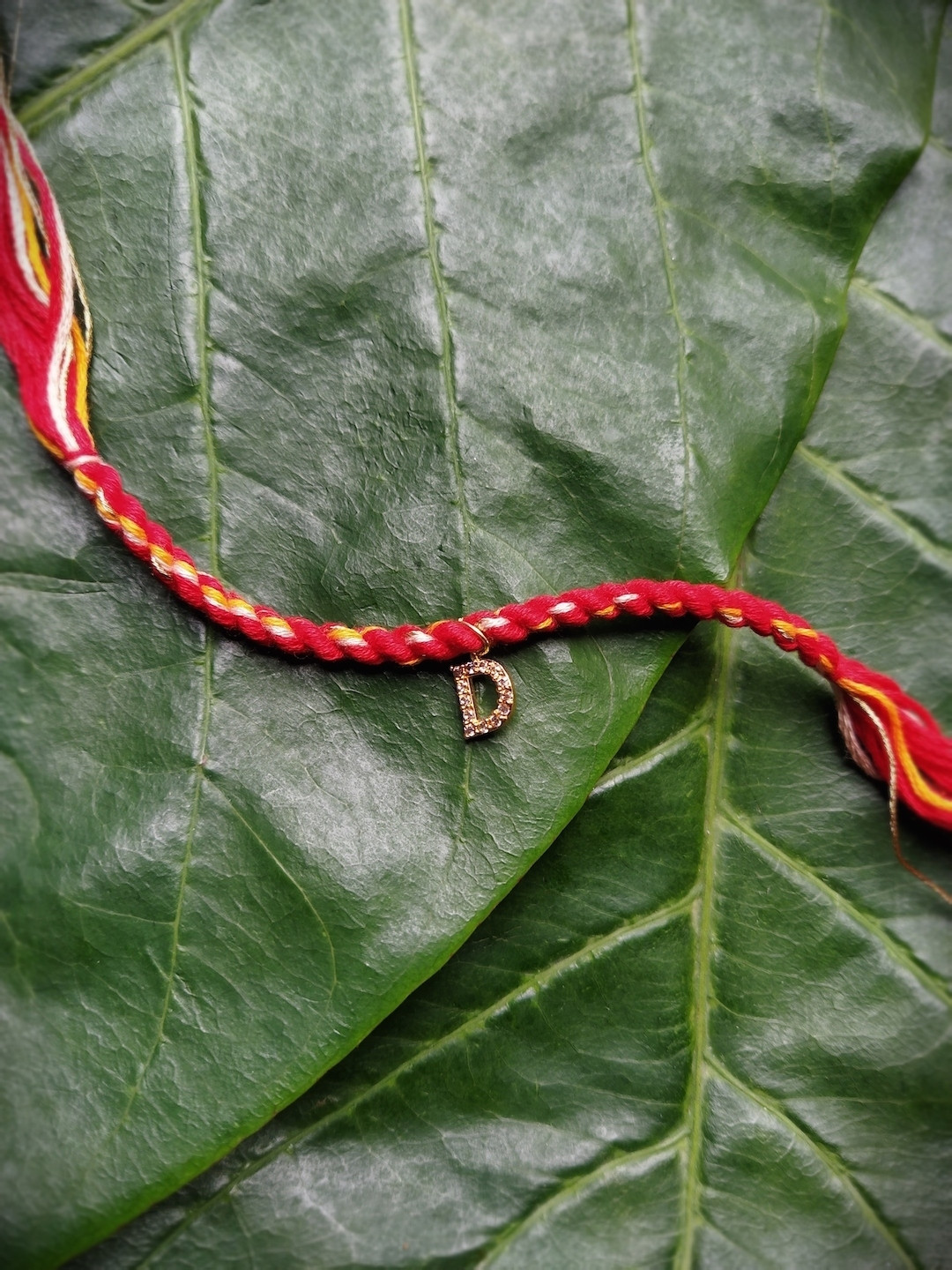 Digital Dress Room Men Gold-Plated Red & Yellow AD-Studded D Alphabet Customized Thread Rakhi