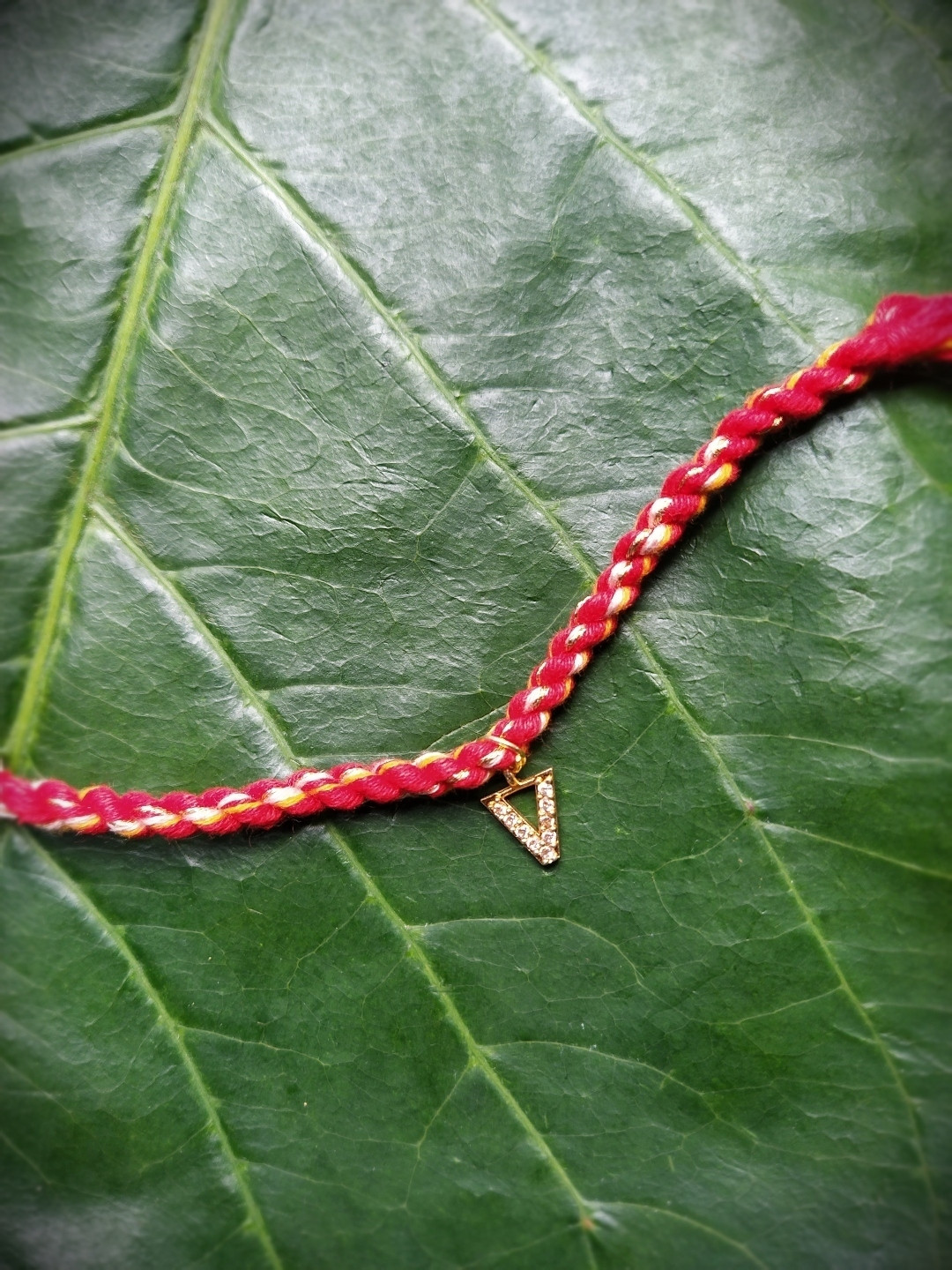 Digital Dress Room Men Gold-Plated Red & White AD-Studded V Alphabet Customized Thread Rakhi