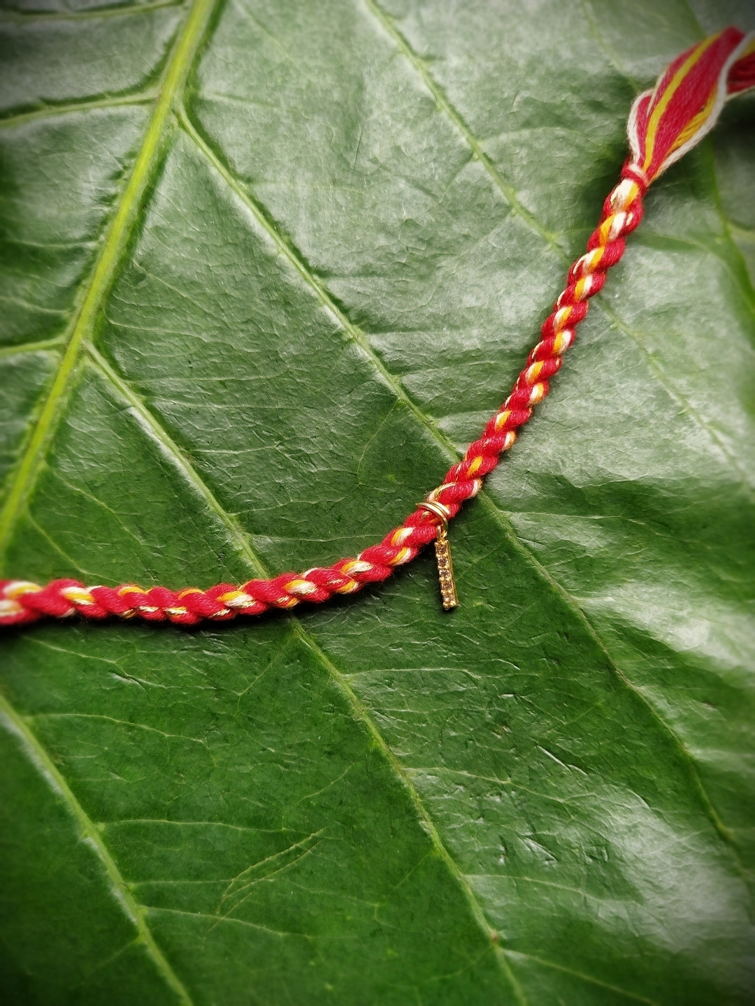 Digital Dress Room Unisex Gold-Plated Red AD-Studded I Alphabet Customized Thread Rakhi