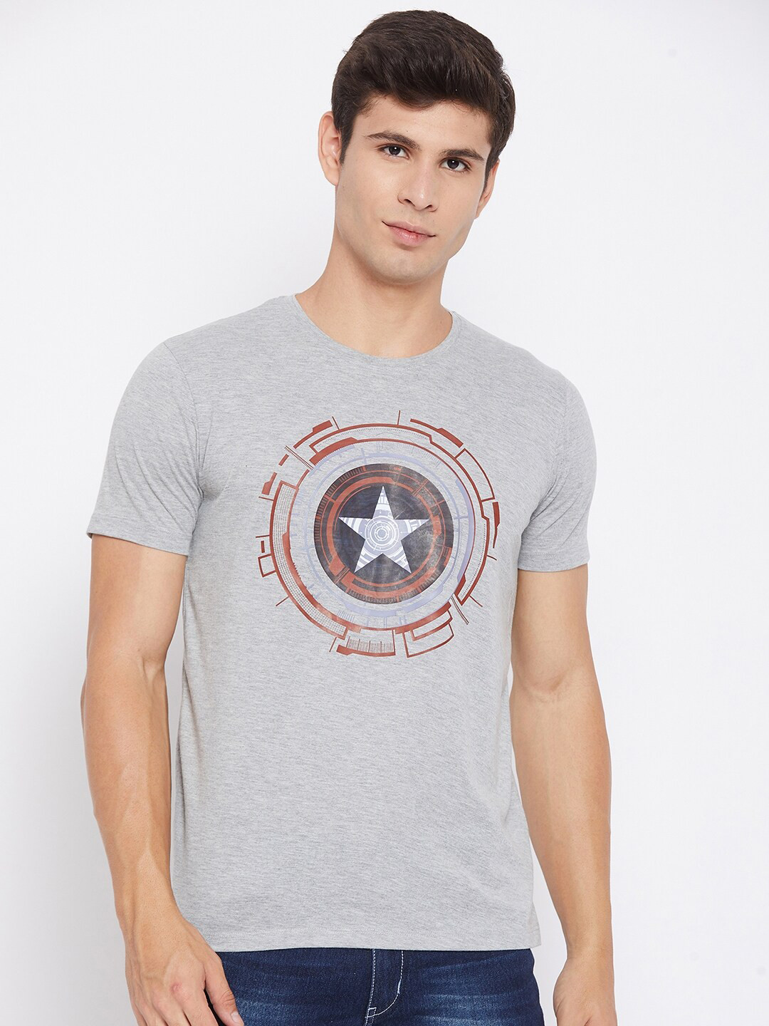 Marvel by Wear Your Mind Men Grey Captain Marvel Printed Pure Cotton T-shirt