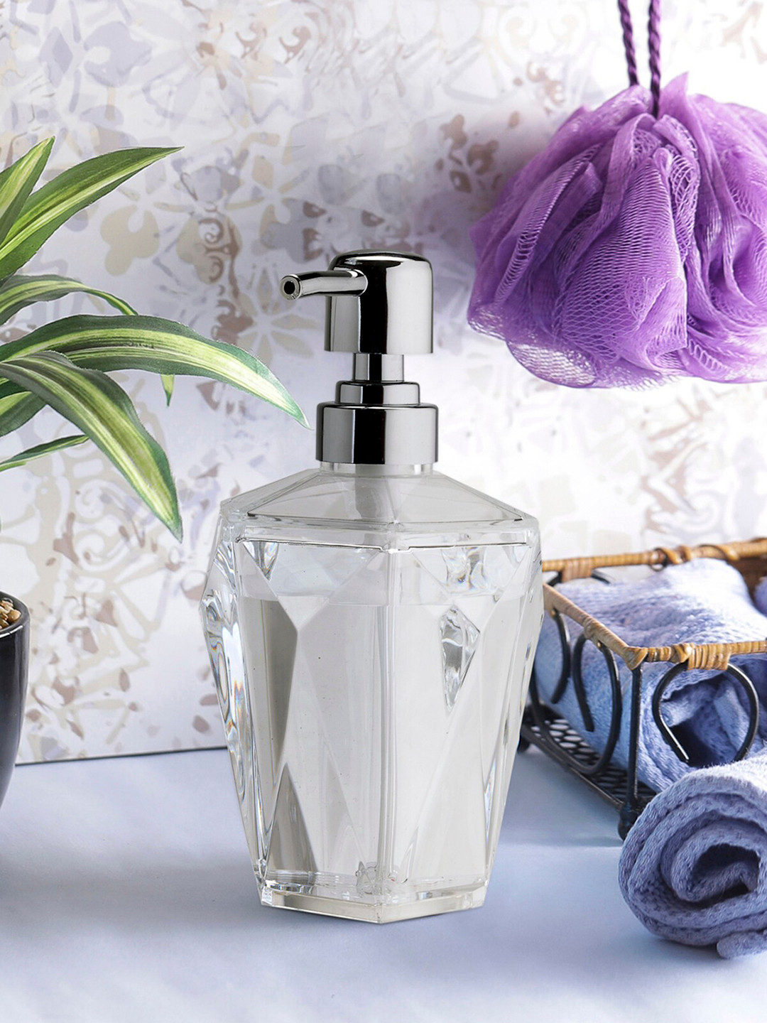OBSESSIONS Transparent Solid Polyresin Aqua Crystal Soap Dispenser