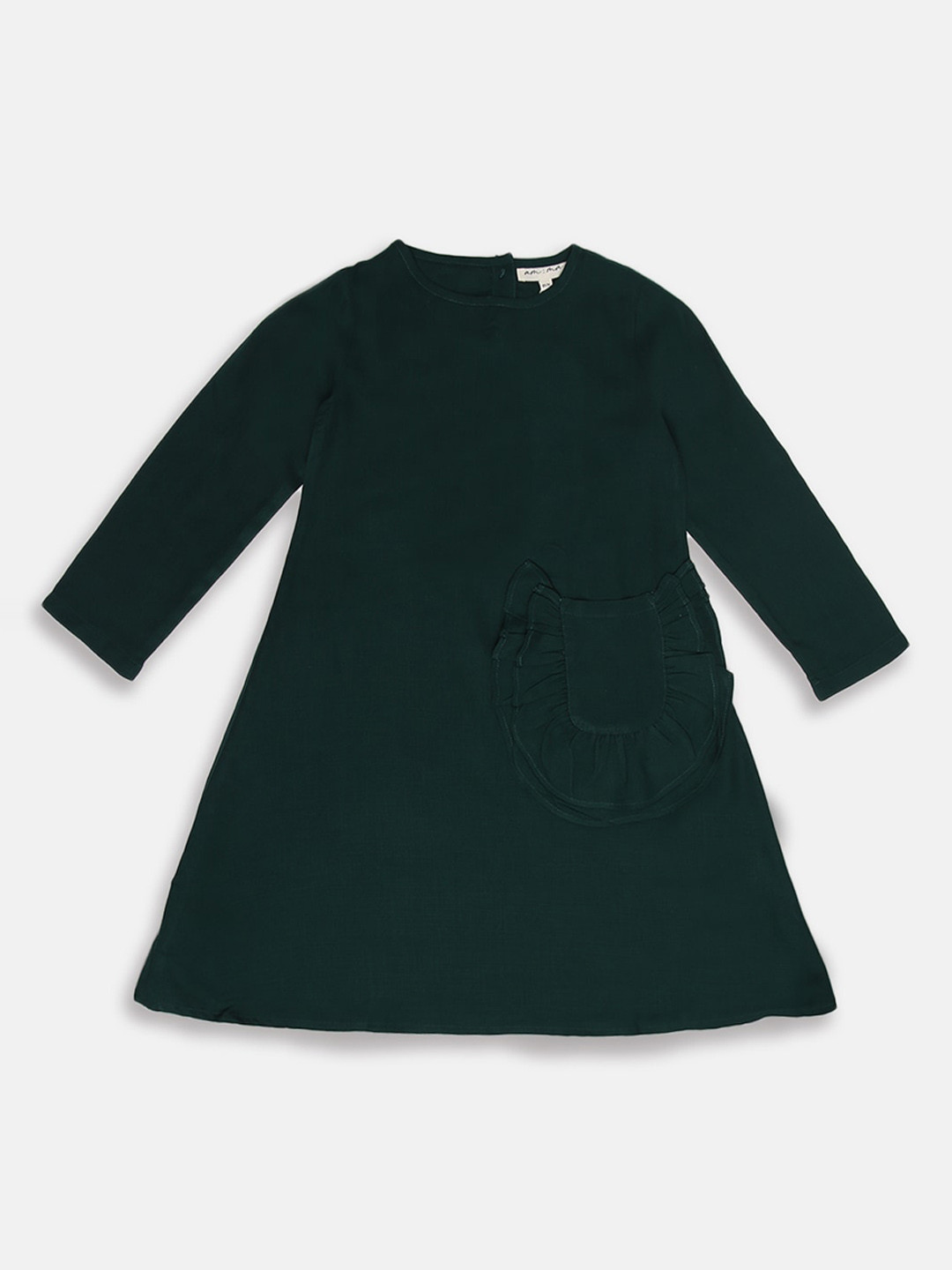 am ma Girls Green Satin A-Line Dress