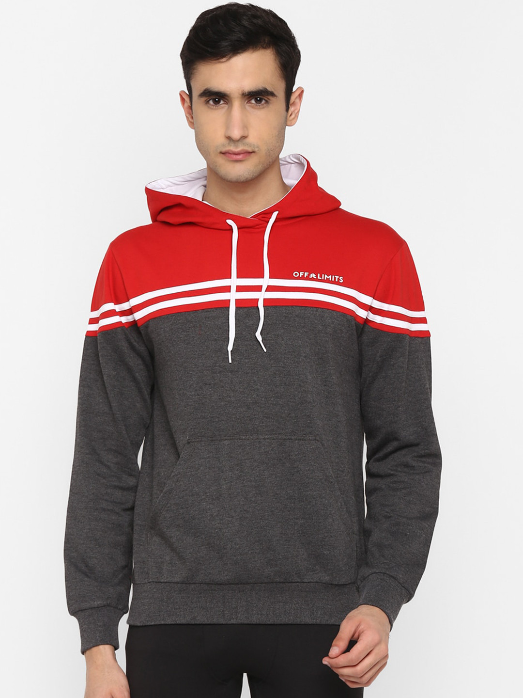 OFF LIMITS Men Charcoal Grey and Red Colourblocked Sweatshirt