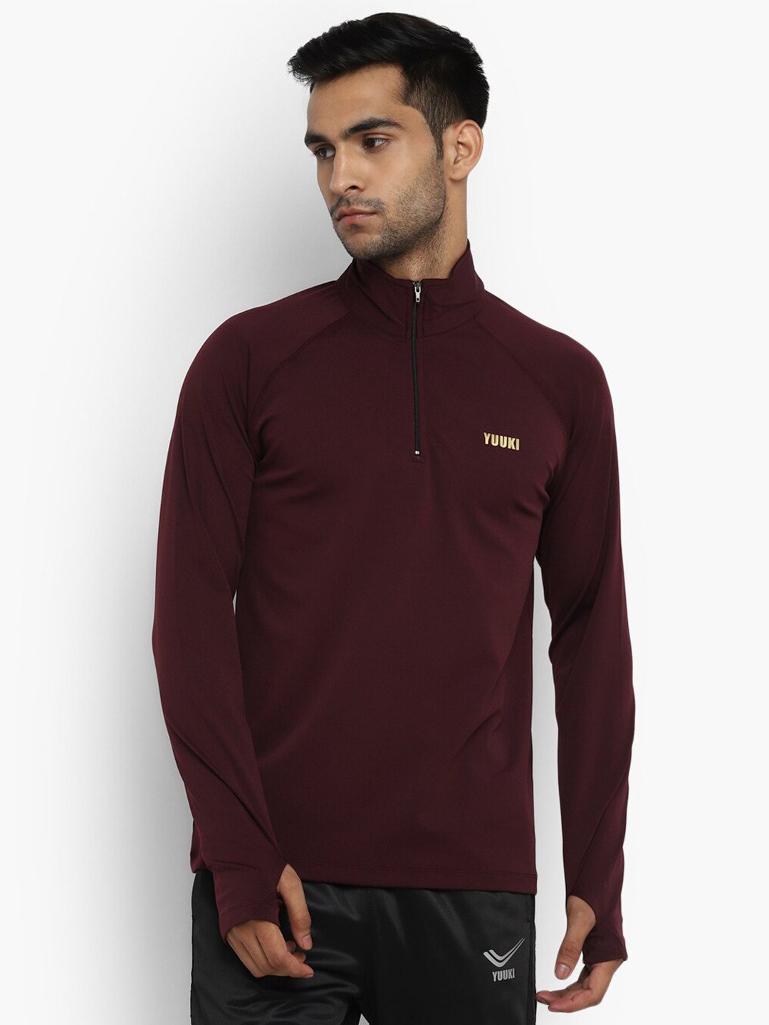 Yuuki Men Maroon High Neck T-shirt