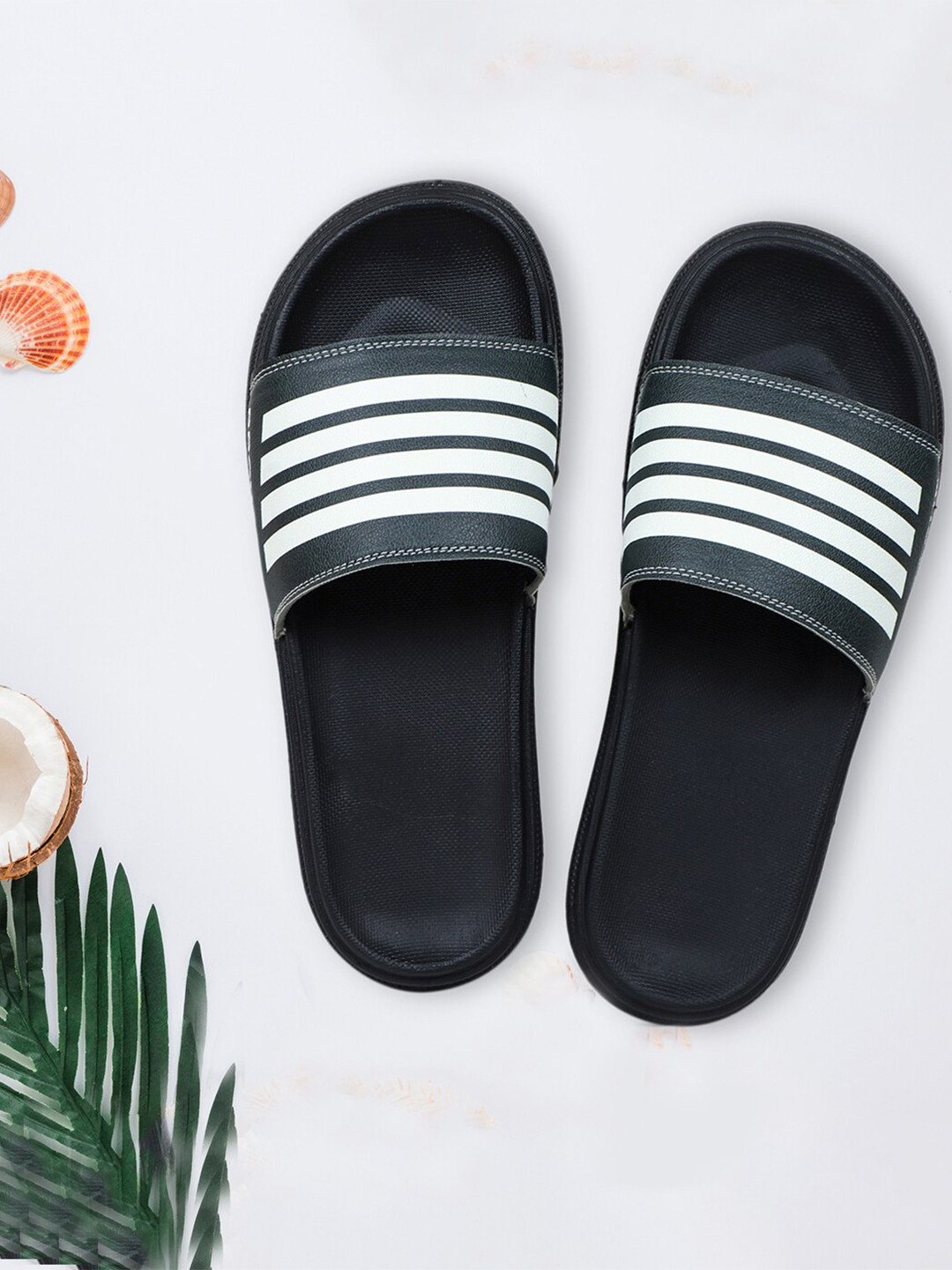 Provogue Men Charcoal & White Striped Sliders