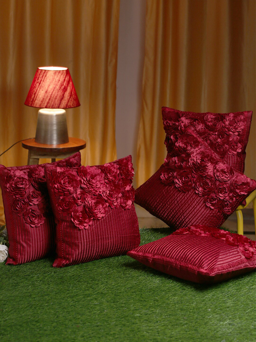 HOSTA HOMES Quick-Dry Floral Polyester Anti-Wrinkle 5 Pcs Textured Cushion Covers -16x16In