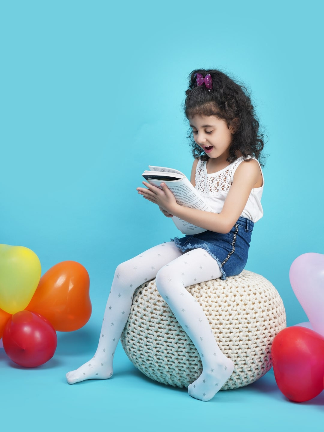 N2S NEXT2SKIN Girls White & Silver-Coloured Star Glitter Stockings