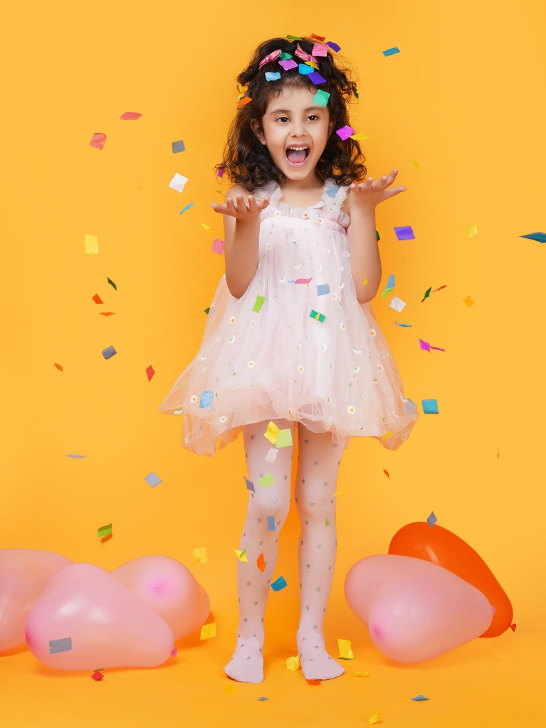 N2S NEXT2SKIN Girls Pink & Silver-Coloured Printed Pantyhose Stocking