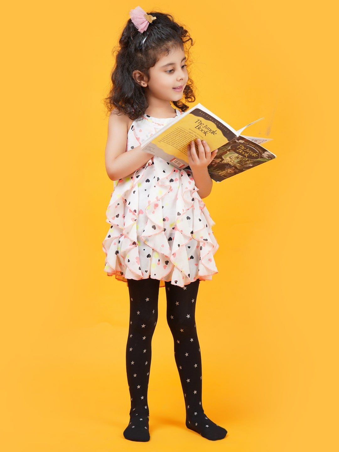 N2S NEXT2SKIN Girls Black & Silver-Coloured Star Embellished Stockings