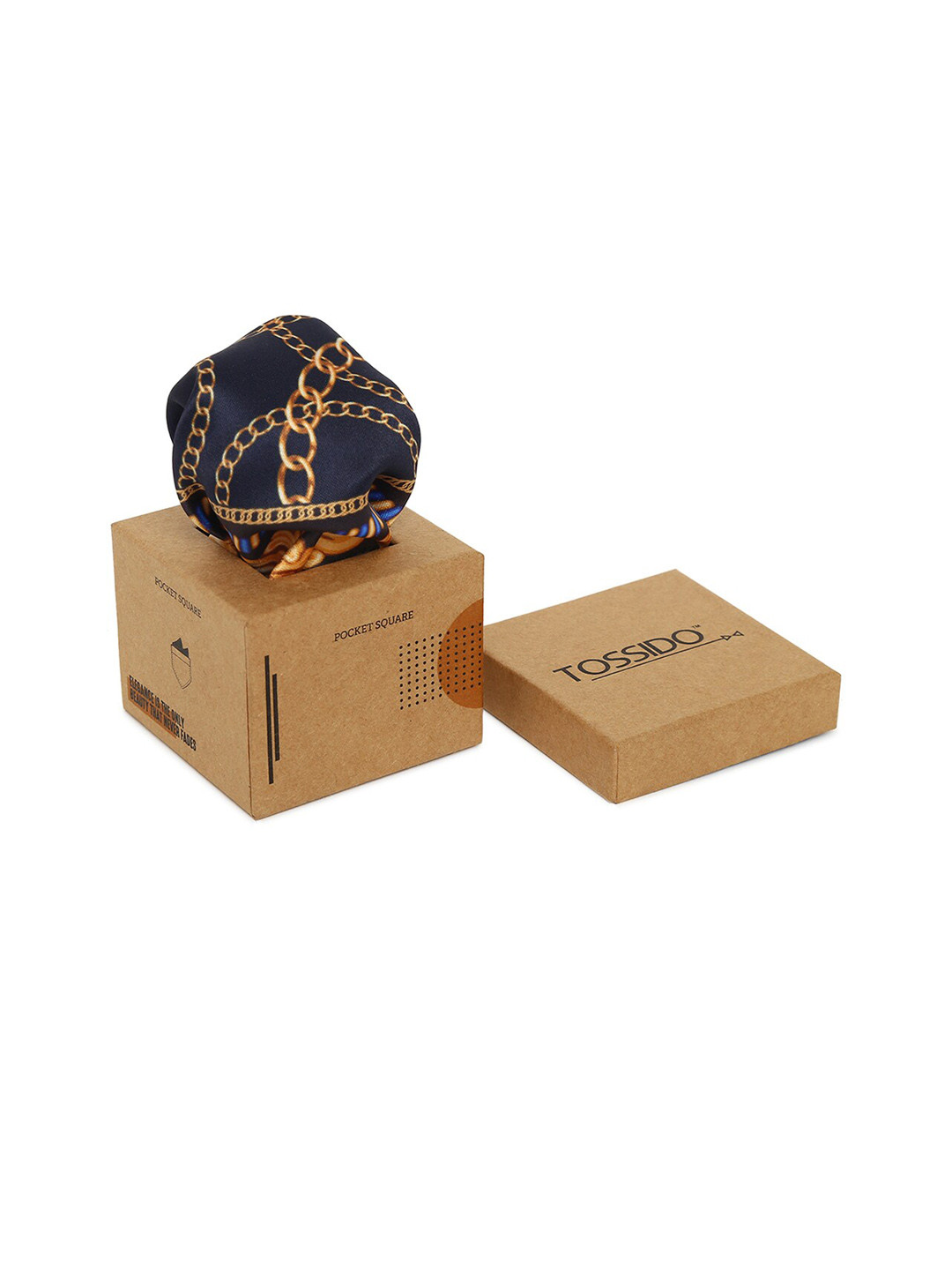 Tossido Men Navy Blue & Gold-Coloured Printed Pocket Square