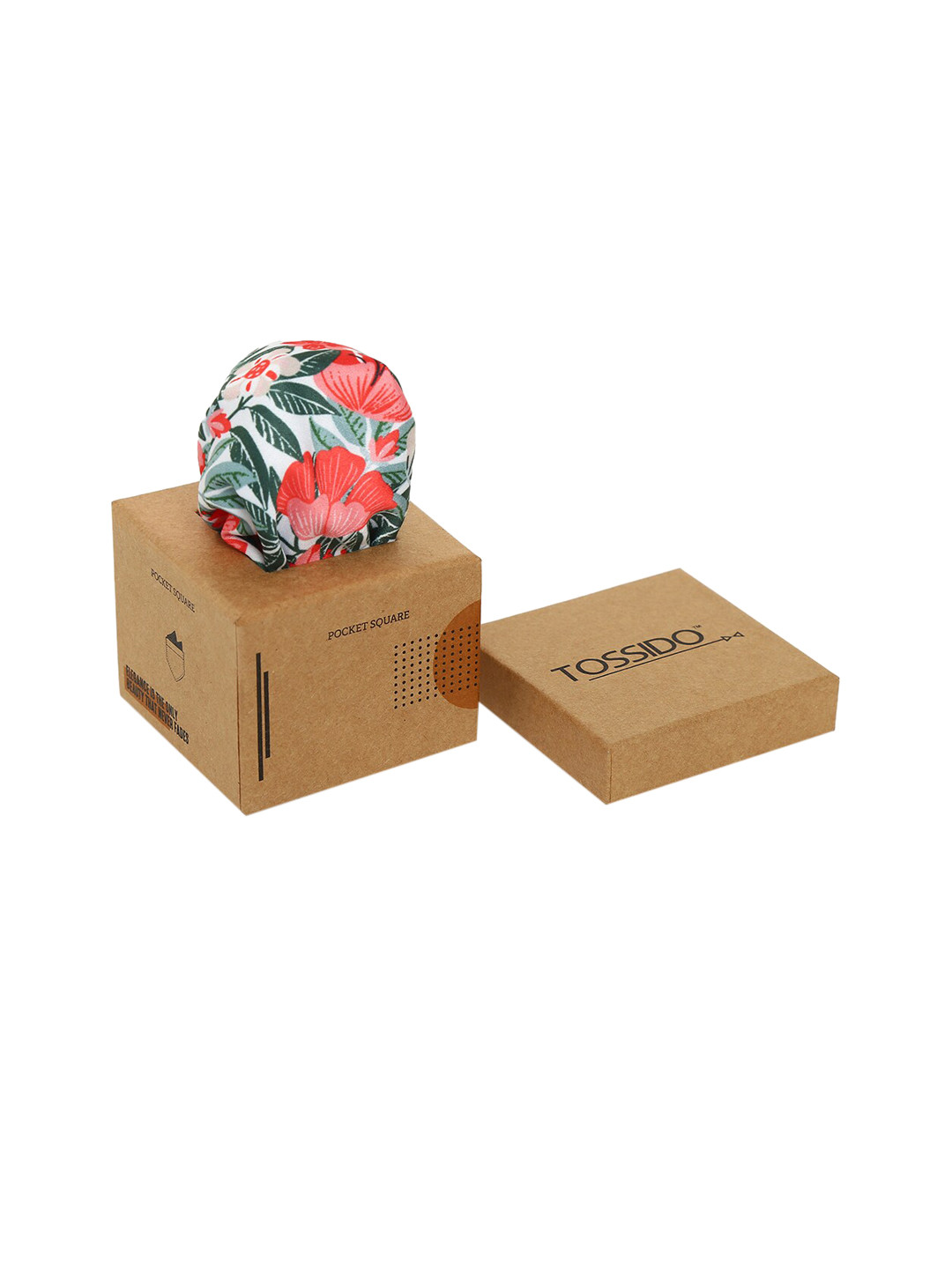 Tossido Men White & Coral-Coloured Tropical Printed Pocket Square